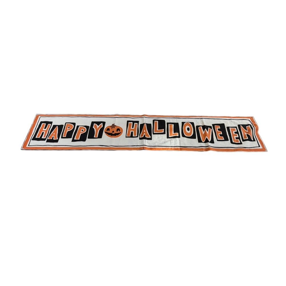 POTTERY BARN Banner White Orange Happy Halloween Jack-O-Lantern Long Spooky